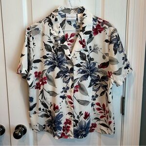 Alfred Dunner Women’s White Multicolor Floral Short Sleeve Button Up Blouse 14P